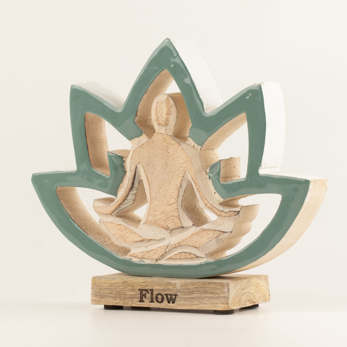 Yoga Mujer de Madera - Flor de Loto - Verde Azulado - Fluir