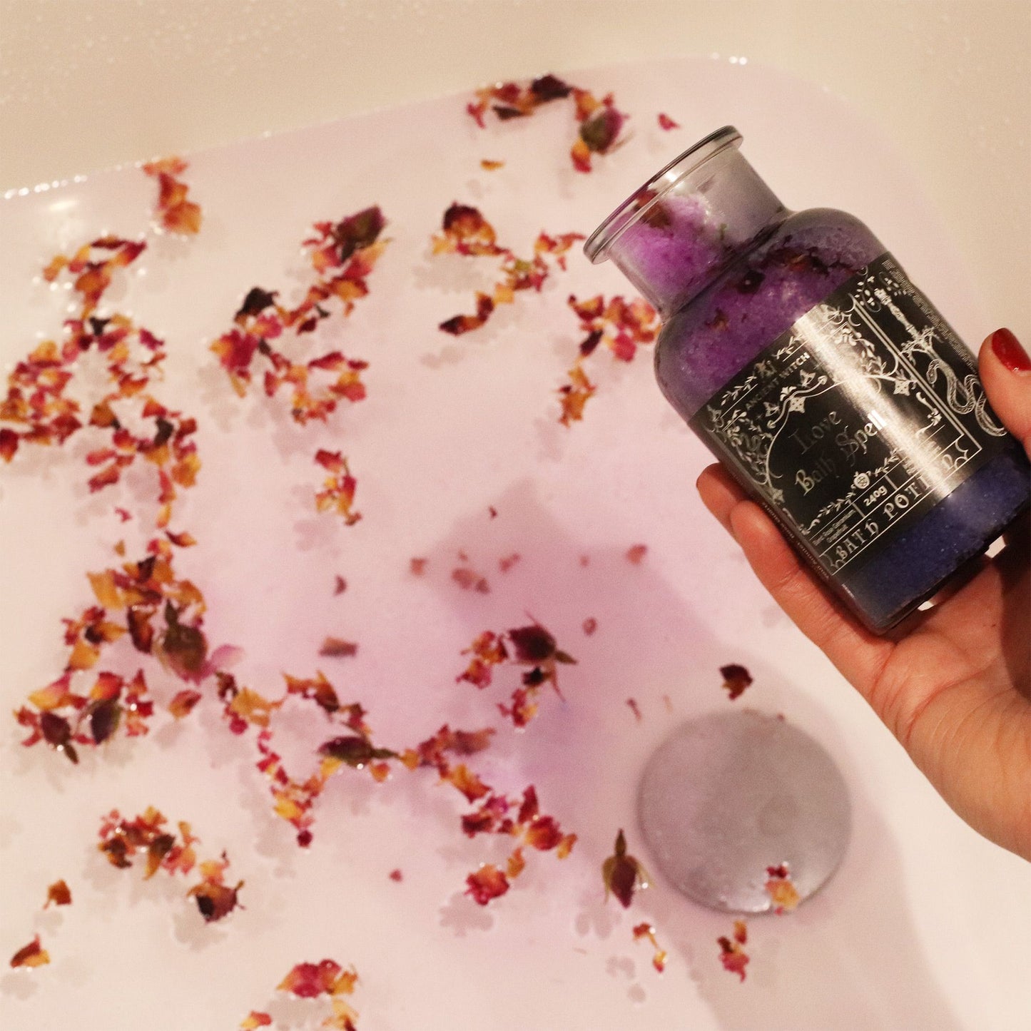 Antiguo hechizo de baño de bruja, poción y amuleto de cristal de cuarzo rosa - Amor