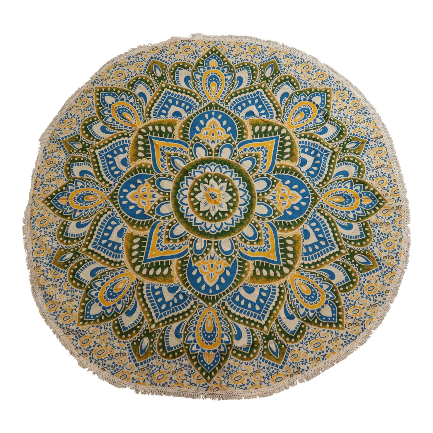 Grand mandala rond (180 cm) - Jaune et bleu