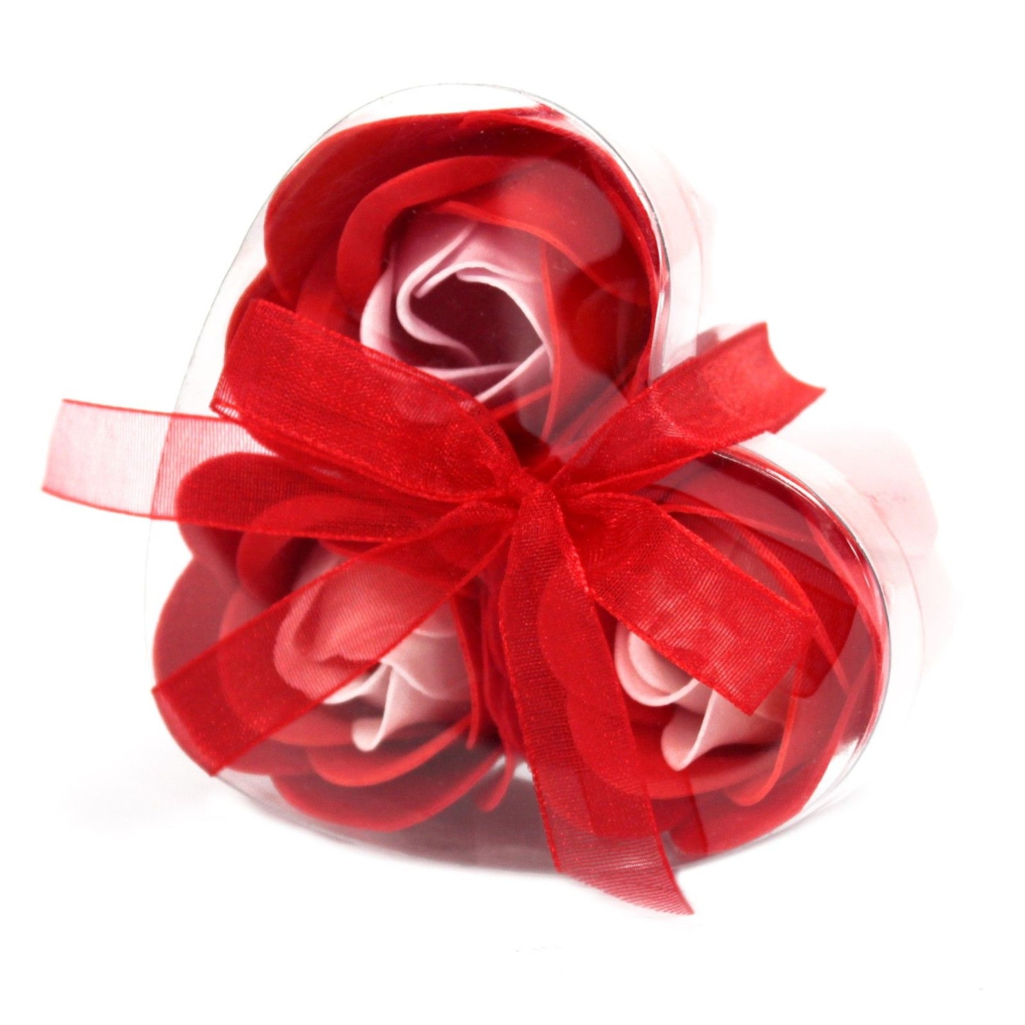 Set of 3 Soap Flowers in Heart Box - Red Roses