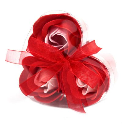 Set of 3 Soap Flowers in Heart Box - Red Roses