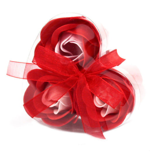 Set of 3 Soap Flowers in Heart Box - Red Roses