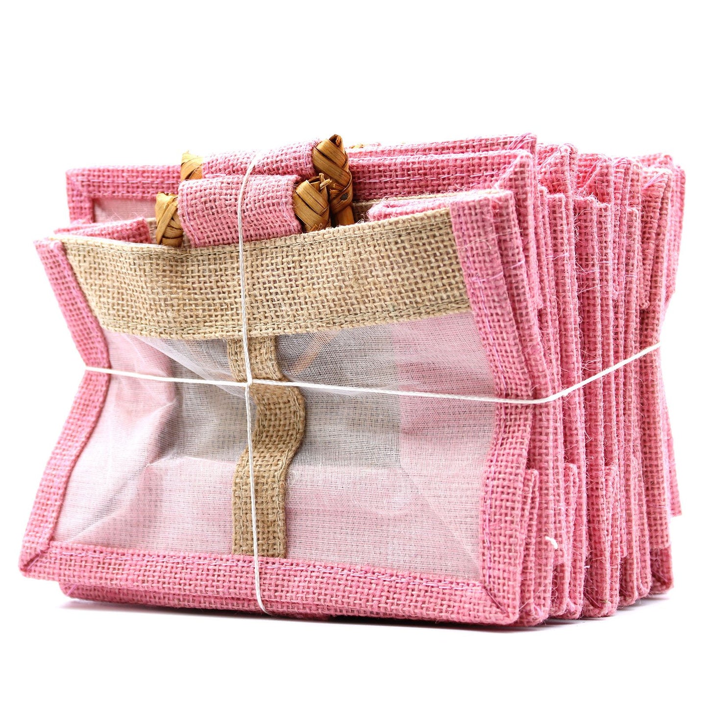 Bolsa de regalo de yute puro y algodón con ventana - 2 Ventanas en Rosa