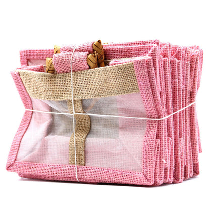 Bolsa de regalo de yute puro y algodón con ventana - 2 Ventanas en Rosa