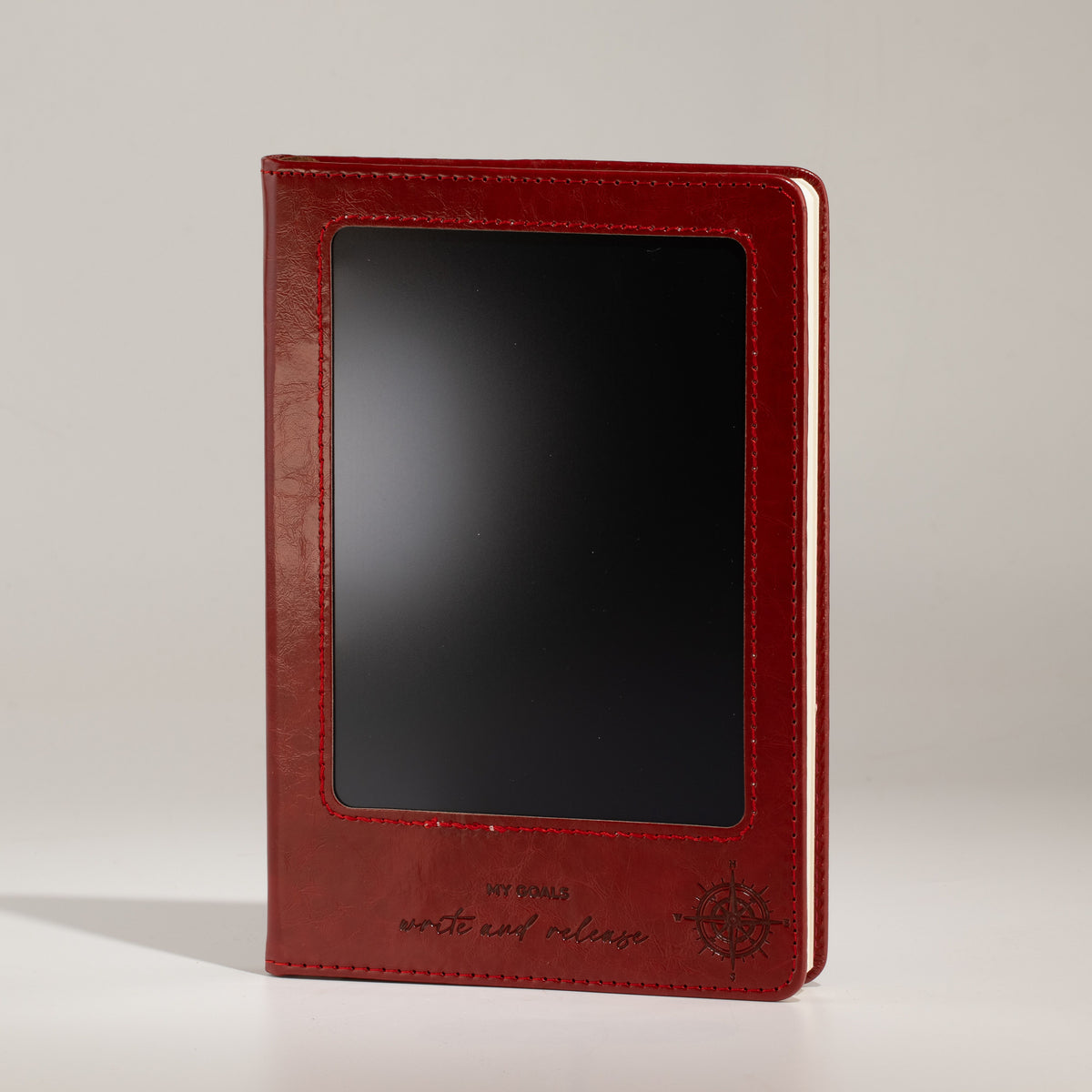 Cuaderno de intenciones A5 - Pantalla LCD borrable - Efecto cuero rojo - 80 hojas