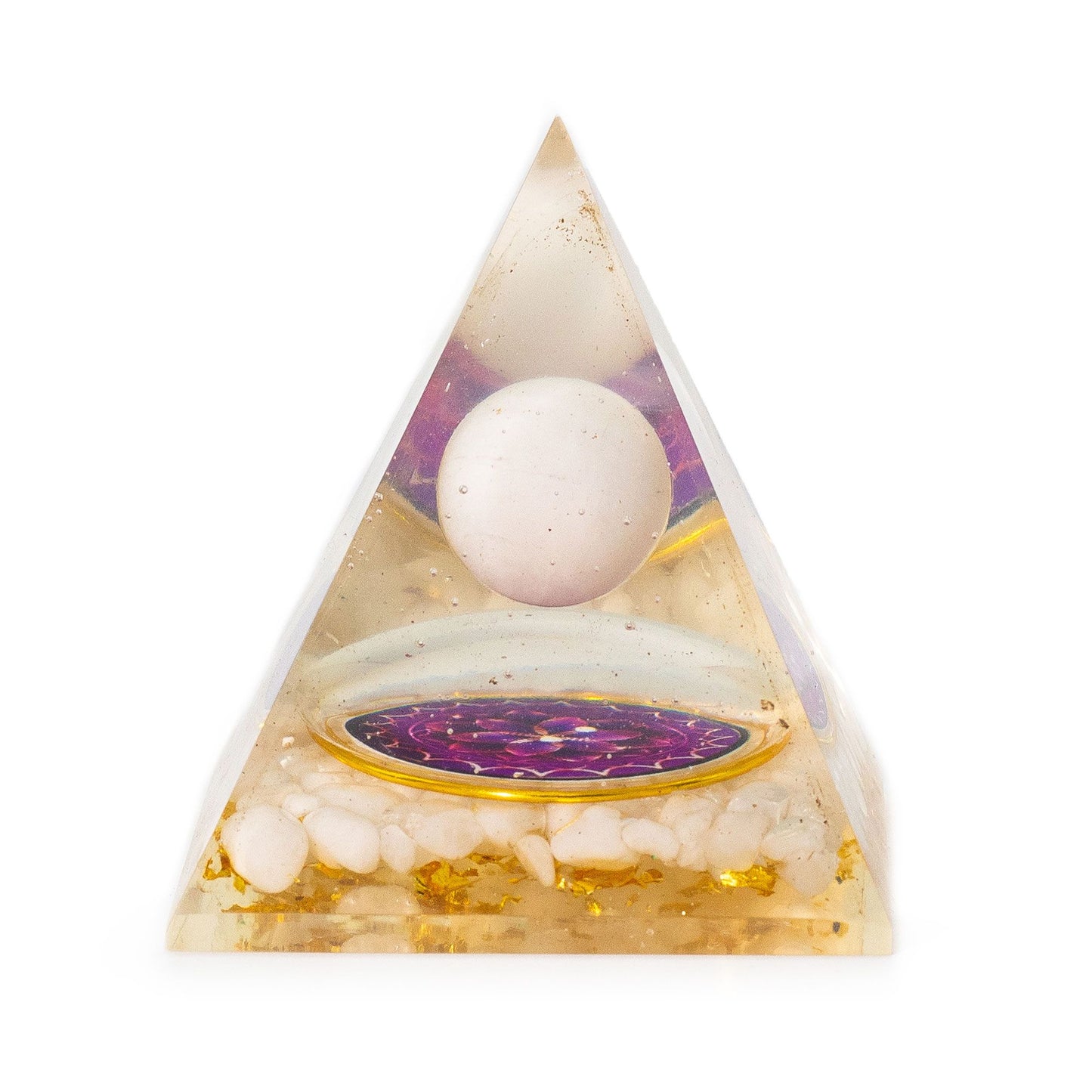 Pyramides d'orgonite moyennes 7x6 cm - Sphère de quartz flottante - Morceaux de quartz