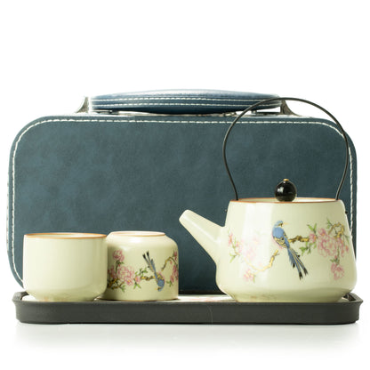 Juego de tetera para viaje y dos tazas - Pájaro Azul de la Dinastía Qing
