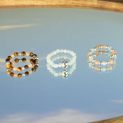 Set aus Ringen mit Elfenjuwelen – Sonnenuntergang am Meer