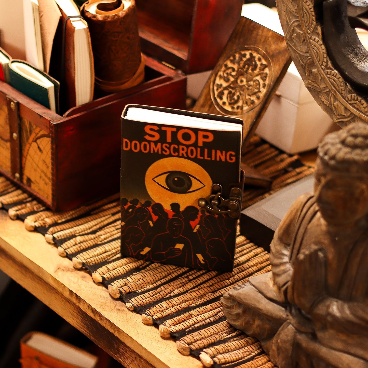 Carnets imprimés en cuir (7 x 5 pouces) - Stop Doom Scrolling - 200 pages papier ordinaire