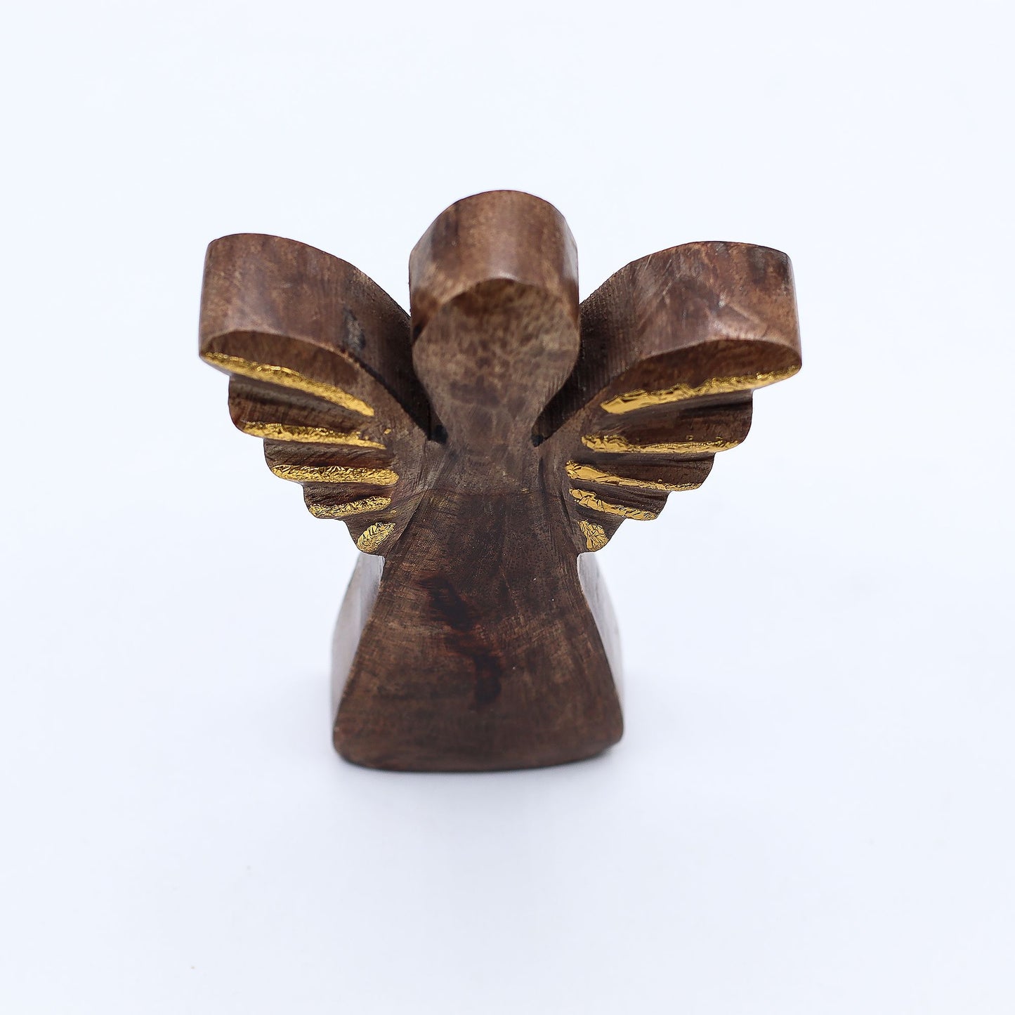 Ángel pequeño de madera de mango - Decoración dorada - 12 cm
