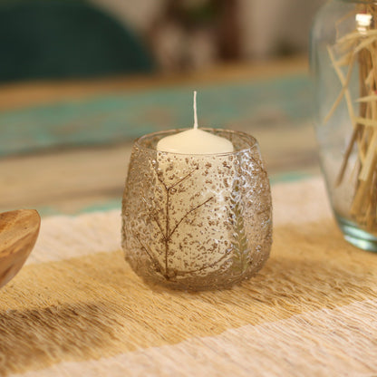 Bougeoir droit en verre floral naturel - Pin (10x9cm)