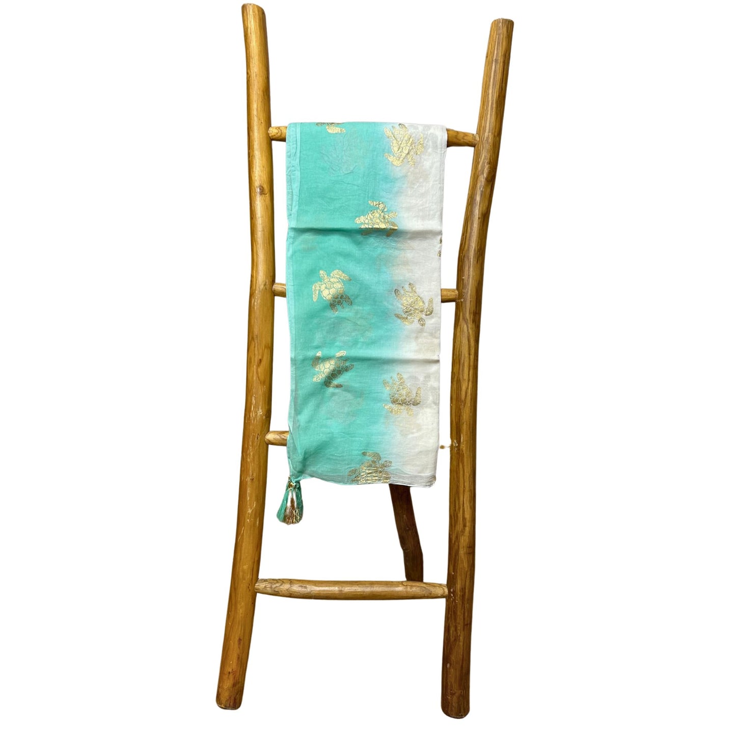 Collection Sari Nomad Méditerranéen - Sarong - Motif Tortue en Blanc, Turquoise et Or