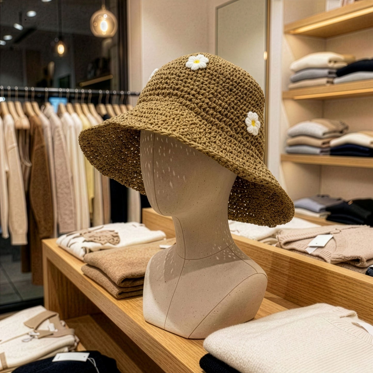 Nomad Sari Chapeau de paille à bord flexible pour le soleil - Café et Daiseys