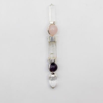 Celestial Prism Wand - Amethyst Moving Crystal Sphere Quartz Stem - 12cm
