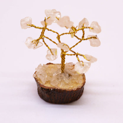 Mini árbol de piedras preciosas sobre base de madera - Cuarzo de roca (15 piedras)