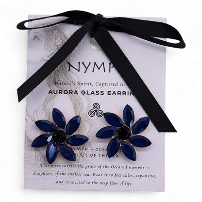 Azul Real - Vidrio Vintage - Flores - Aretes