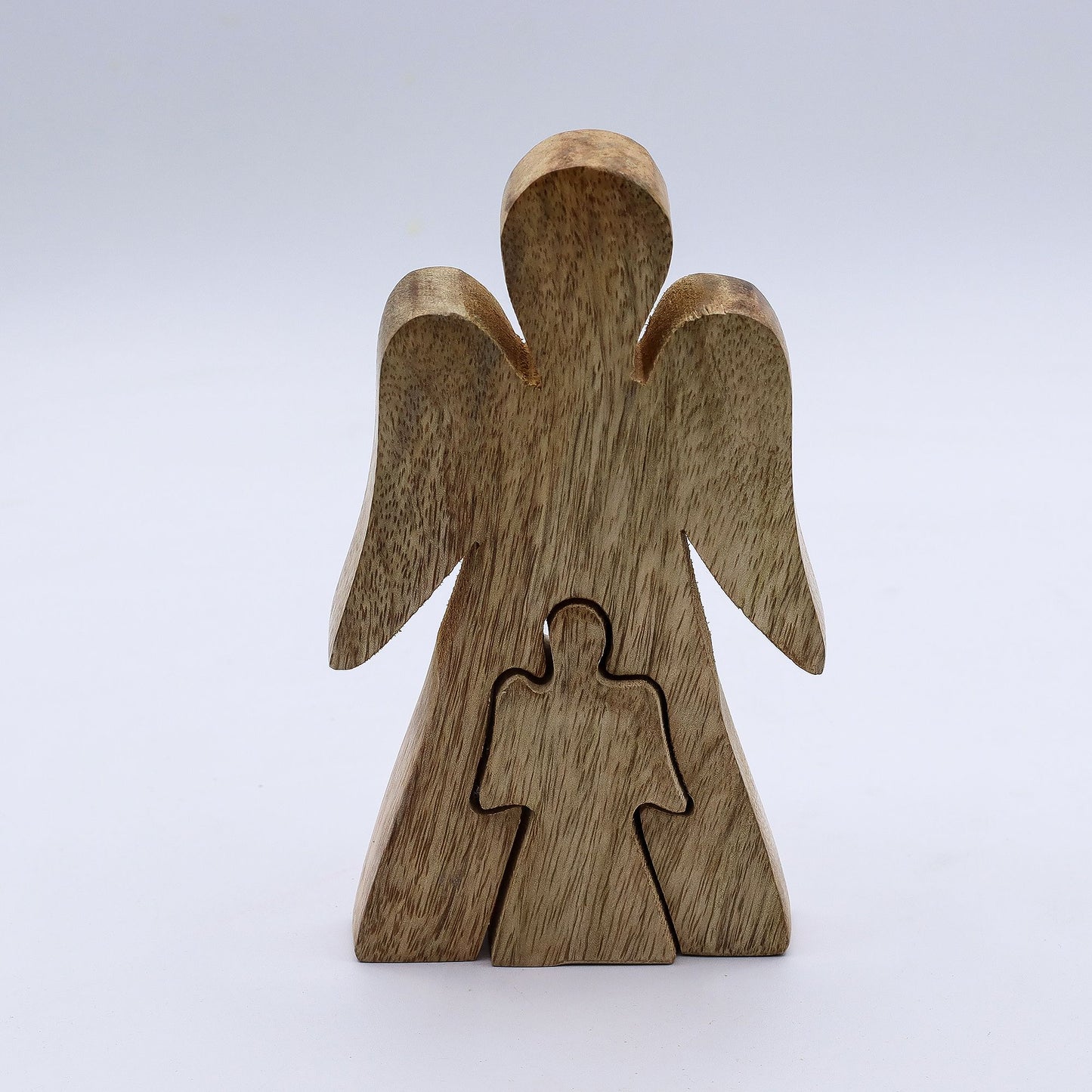 Ángel de madera de mango en ángel - Esmalte blanco - 15 cm