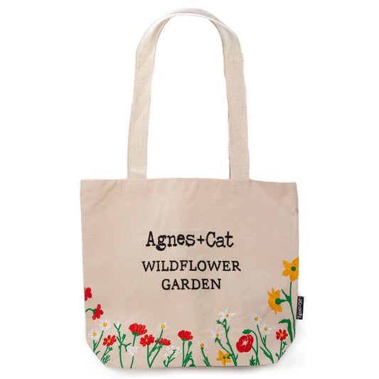 Agnes + Gato Jardín de flores silvestres Bolsa tote - Flores rojas
