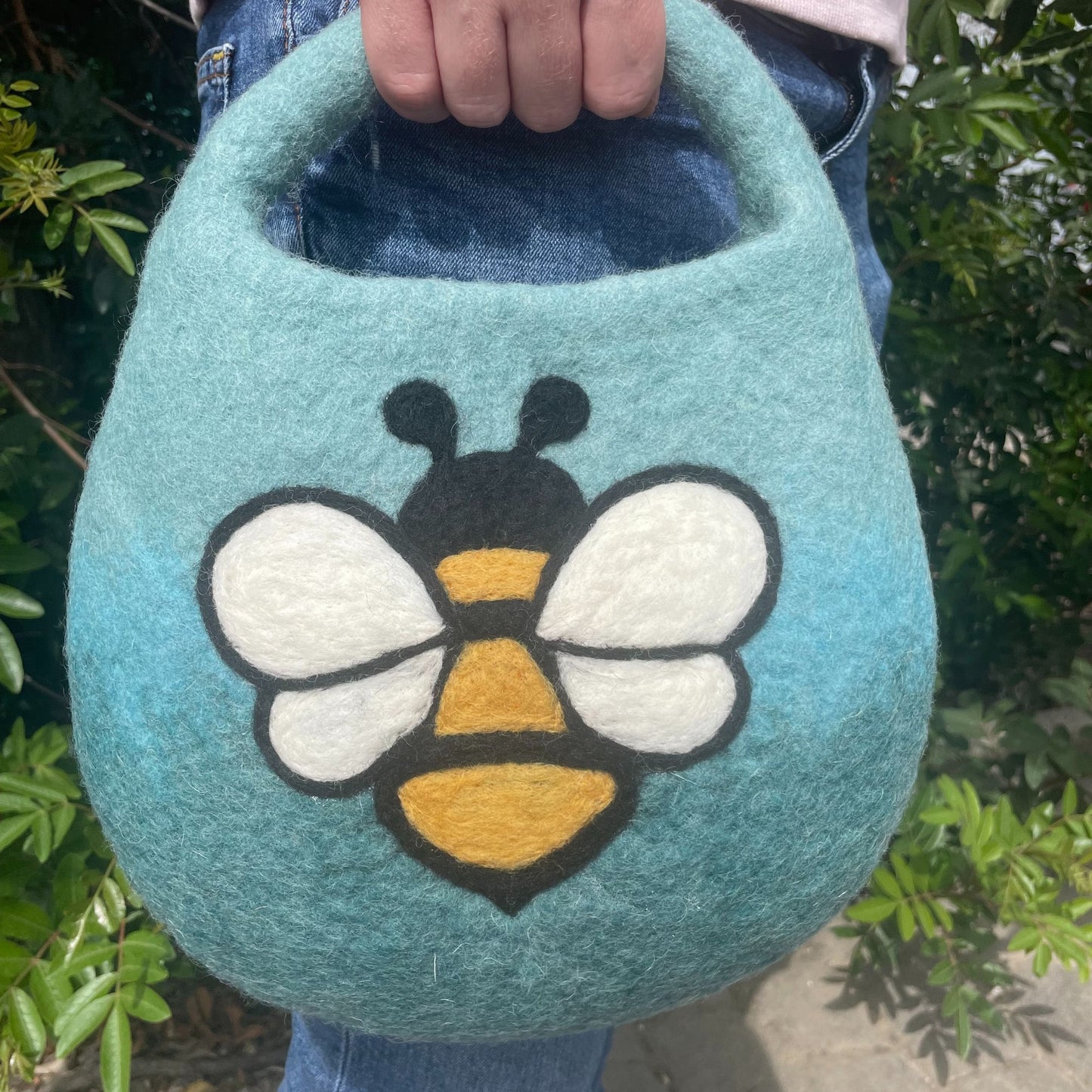 Bienentasche aus Filz - Ein Griff mit Magnet - Blau und Grün