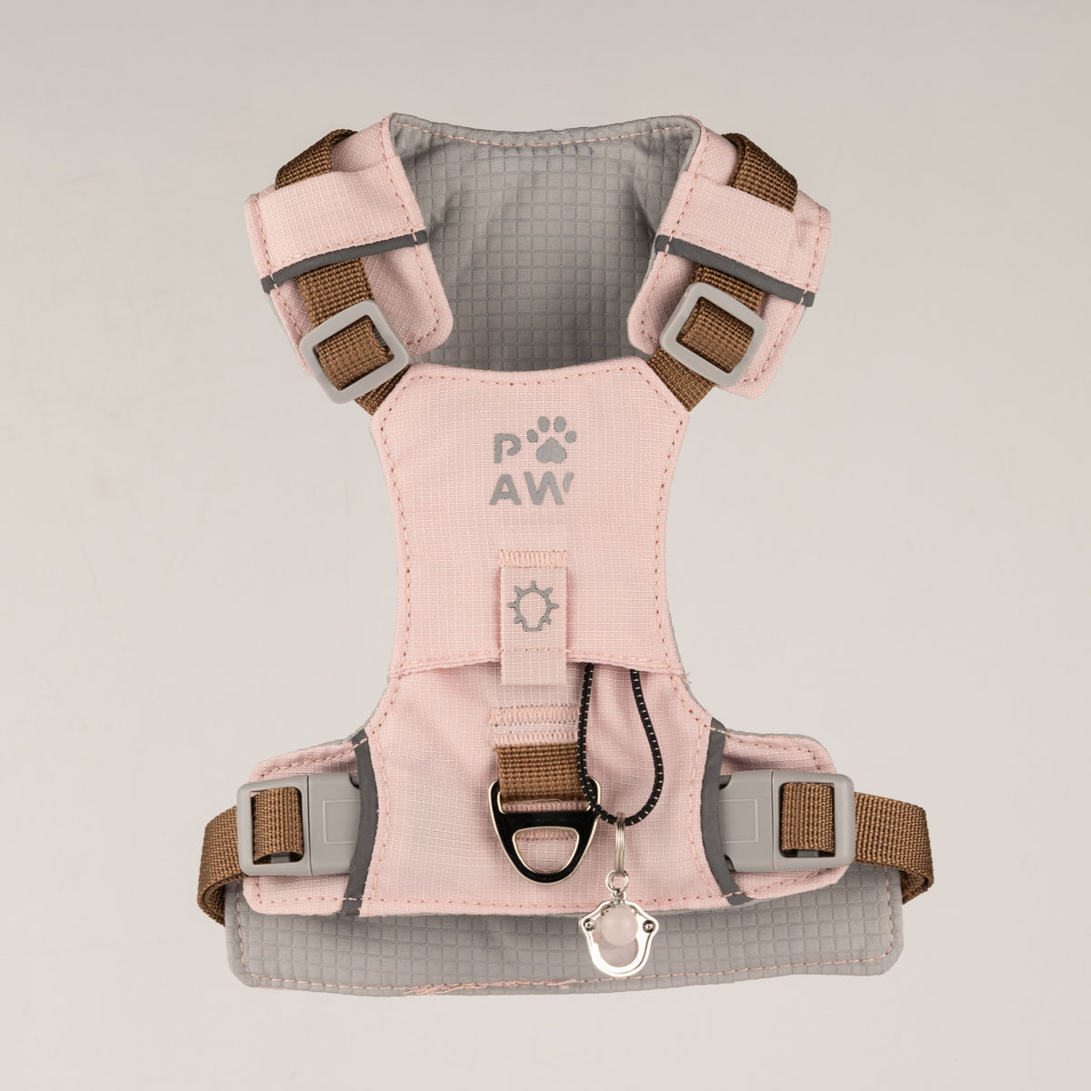 PAW - S (4-8 kg) Arnés de paso para perros Guardian con malla reflectante - Rosa suave - Colgante de cuarzo rosa