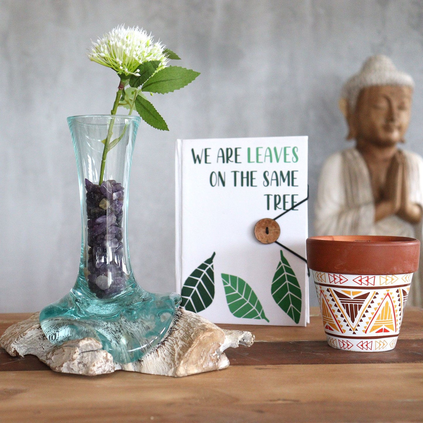 Geschmolzenes Glas auf gebleichtem Holz - Vase - Klein