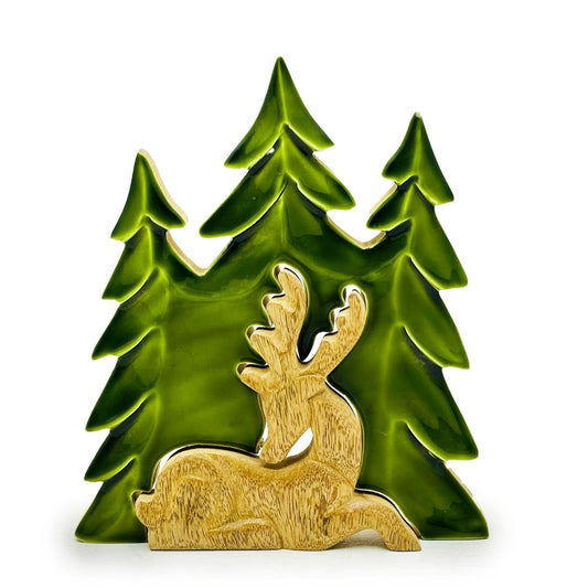 Perdu dans les bois - Cerf dans la forêt Décoration en bois 3D - 23x20cm