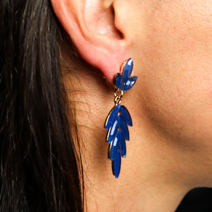 Azul Real - Vidrio Vintage - Caída Larga - Pendientes