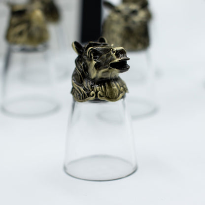Coffret cadeau de 12 verres à liqueur Bottom Up (25 ml) - Forêt et créatures mystiques - Bronze antique