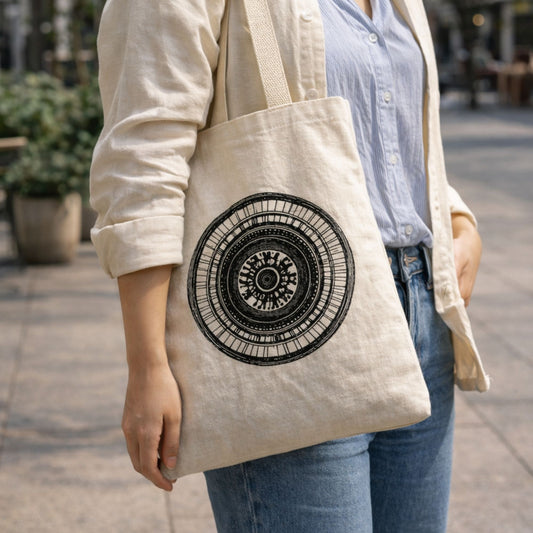 Nomad Sari Icónico Básico Bolso Tote - Mandala Urbana - Natural 4oz