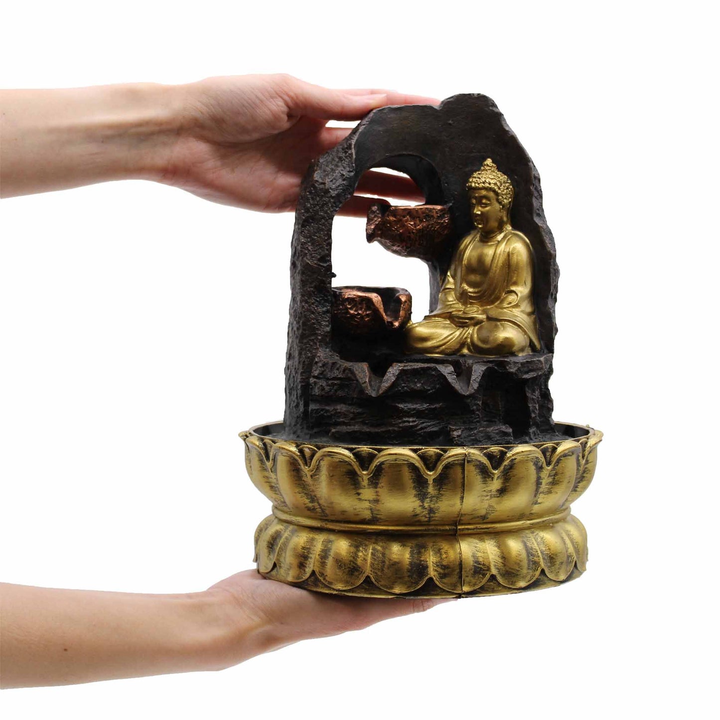 Fuente de agua de sobremesa - 30 cm - Buda dorado meditando
