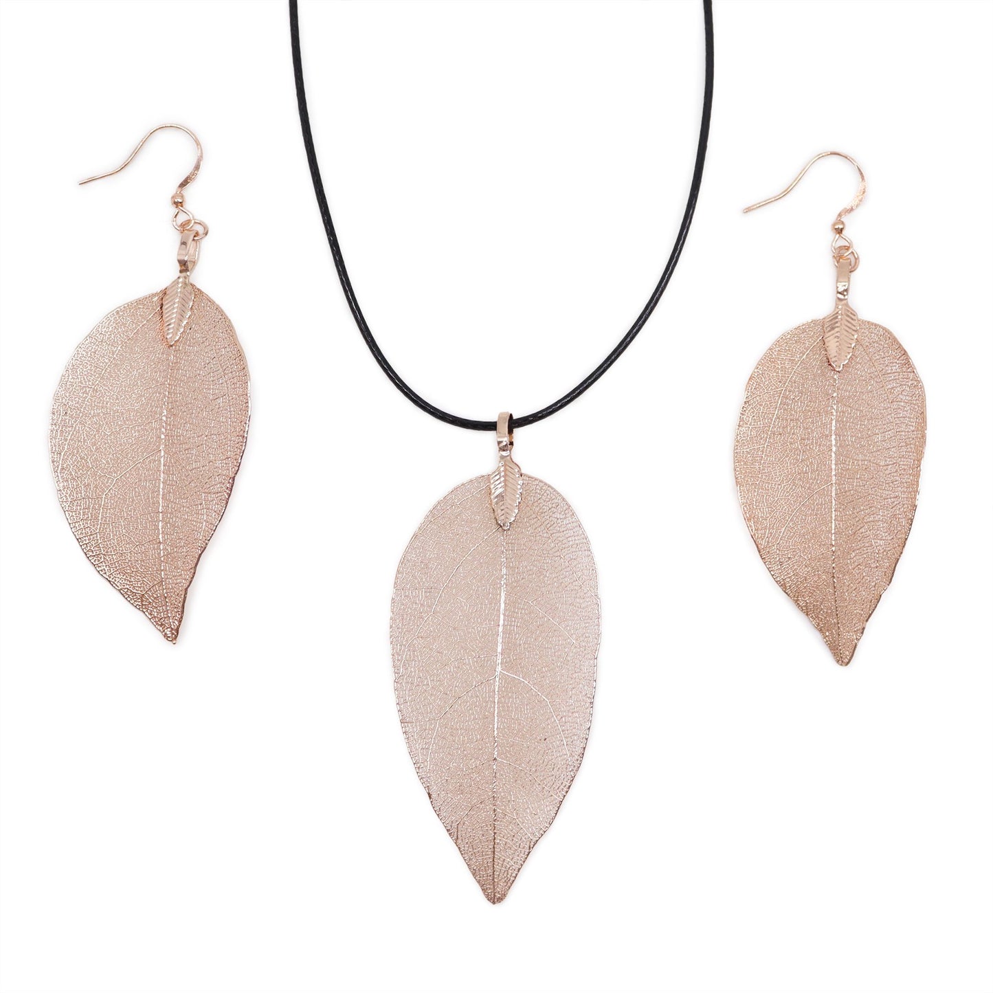 Conjunto Collar Aretes Hoja Oro Blanco