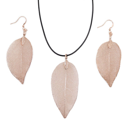 Conjunto Collar Aretes Hoja Oro Blanco