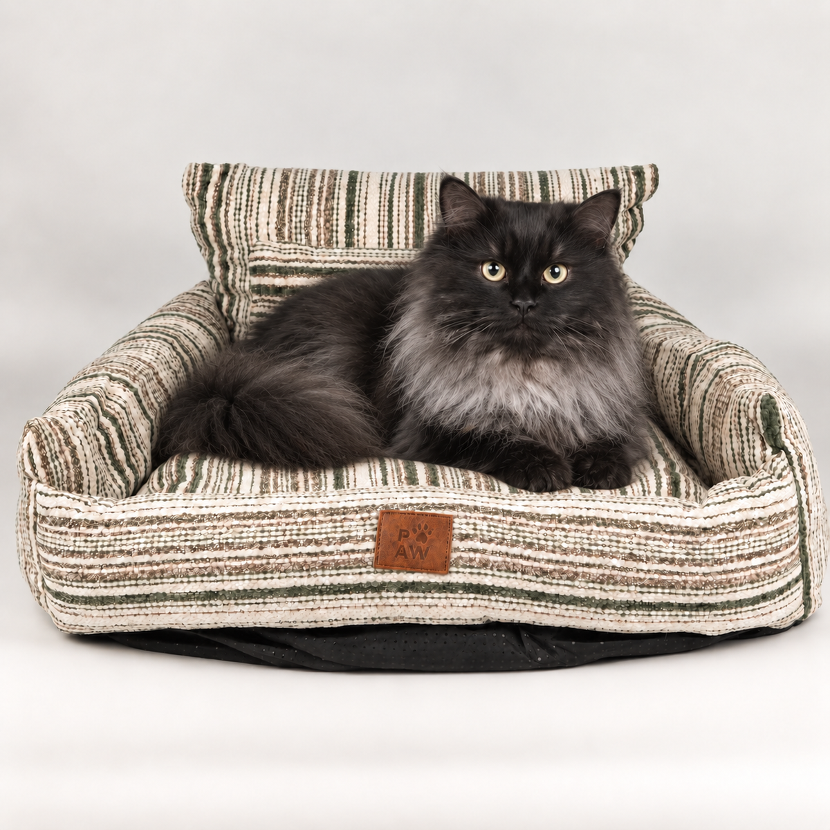 PAW Bed – Sofá pequeño – Rayas marrones – 50 × 50 × 26 cm