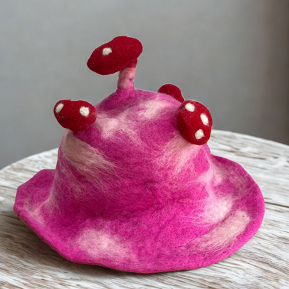 Sombrero de hongo de fieltro - Rosa impactante
