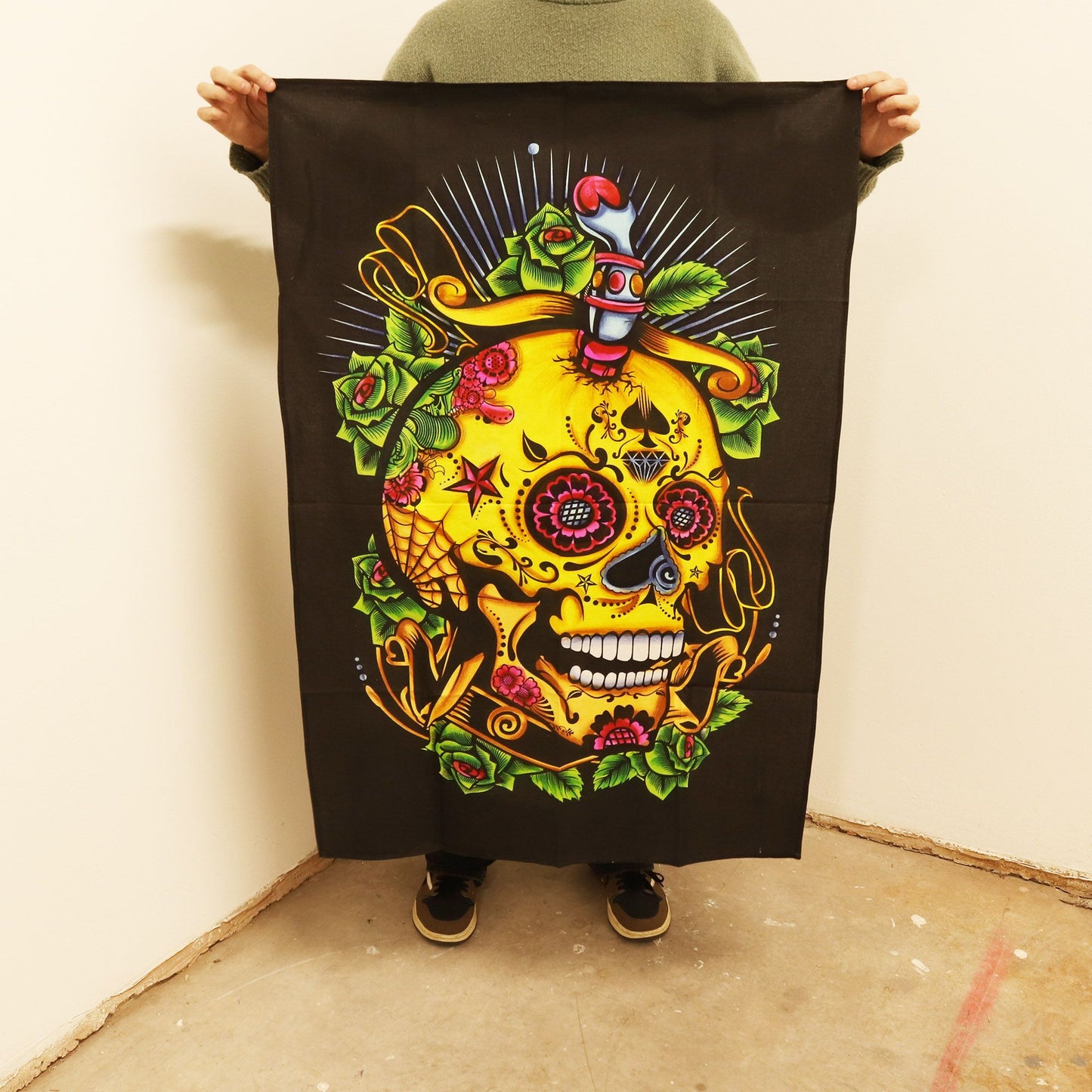 Arte mural de algodón (70x110cm) - Calavera del Día de los Muertos