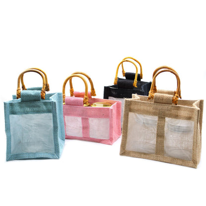 Bolsa de regalo con ventana de algodón y yute puro - 1 Venana