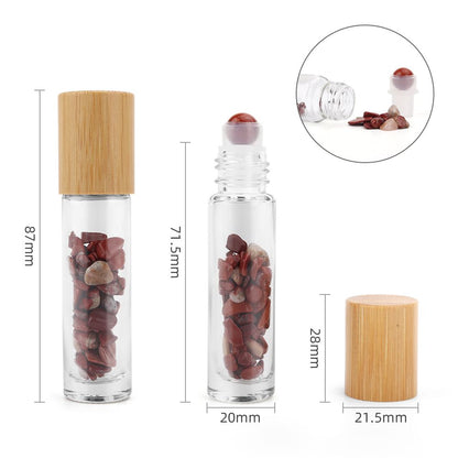Botella de rodillo de aceite esencial de piedras preciosas - Jaspe rojo - Tapa de madera