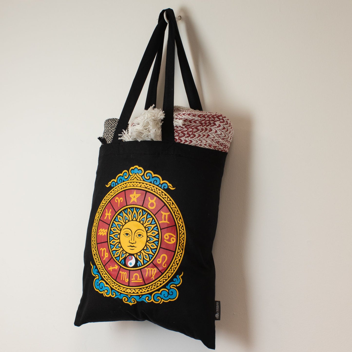 Bolso tote icónico y clásico - Sol del Zodíaco - Negro 6 oz