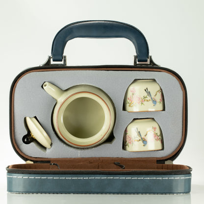 Juego de tetera para viaje y dos tazas - Pájaro Azul de la Dinastía Qing