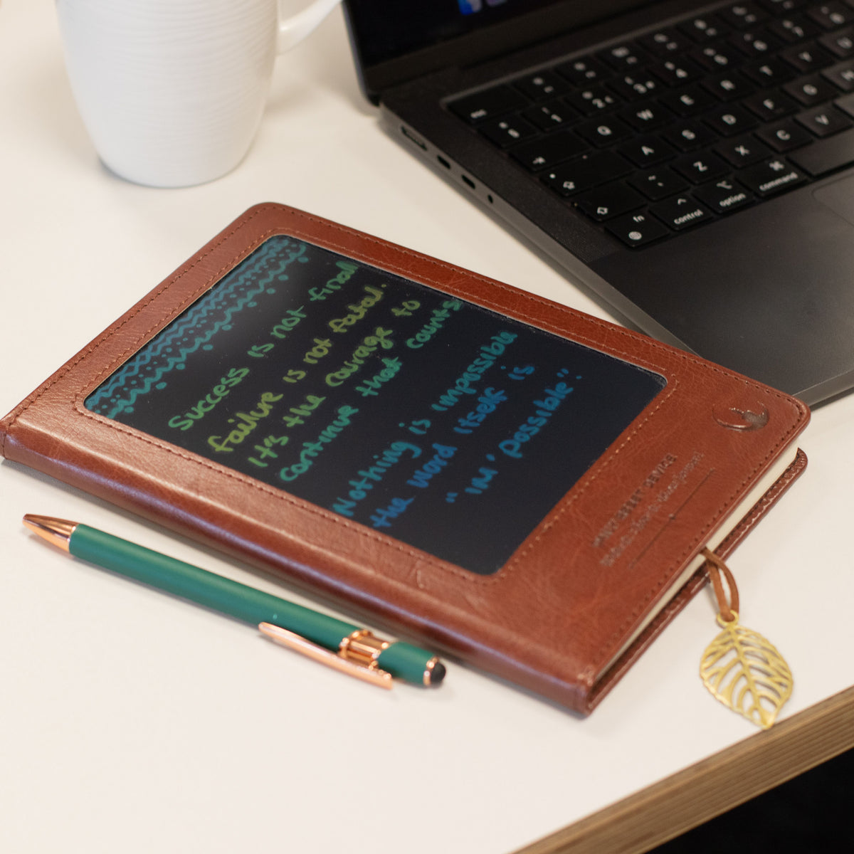 Cuaderno de intenciones A5 - Pantalla LCD borrable - Efecto cuero rojo - 80 hojas