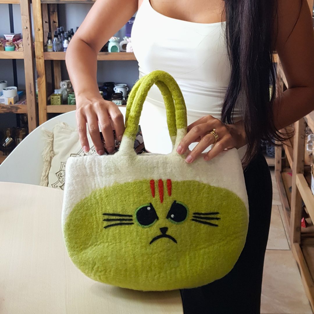 Bolso de fieltro grande de gato gruñón