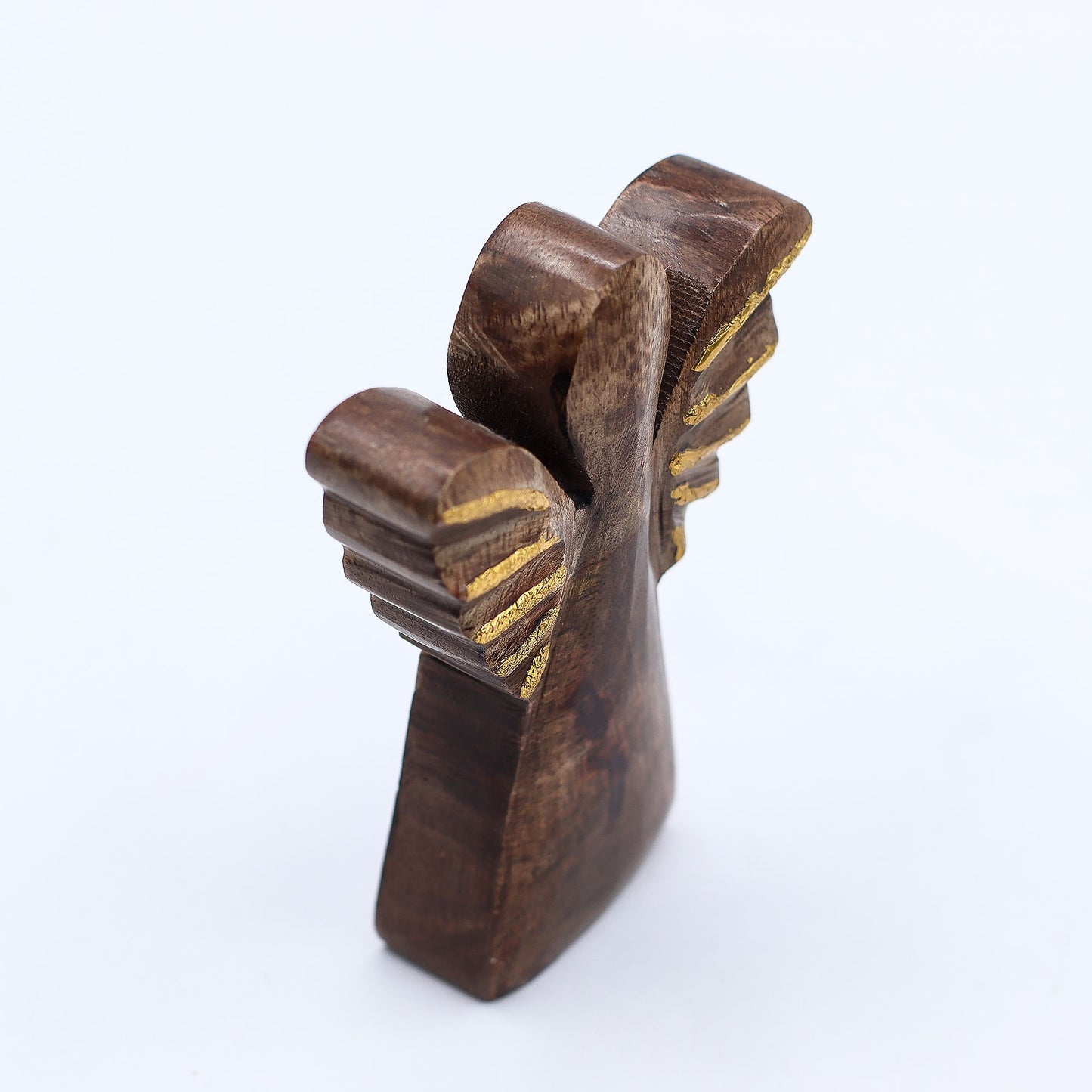 Ángel pequeño de madera de mango - Decoración dorada - 12 cm