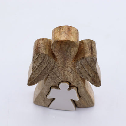 Ángel de madera de mango en ángel - Esmalte blanco - 15 cm