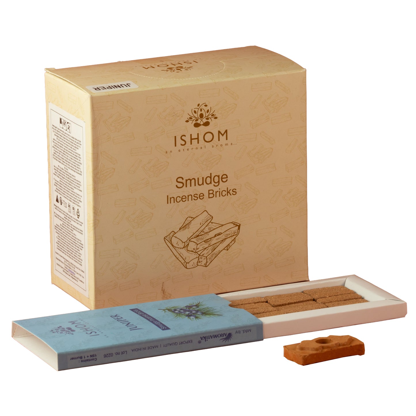 Paquete de 15 ladrillos de incienso natural y quemador - enebro