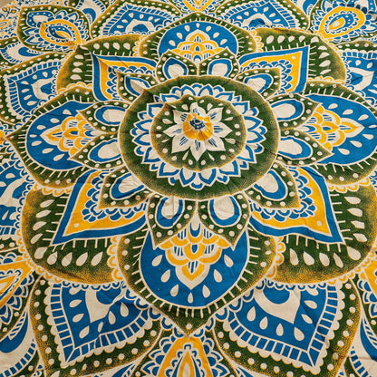 Grand mandala rond (180 cm) - Jaune et bleu