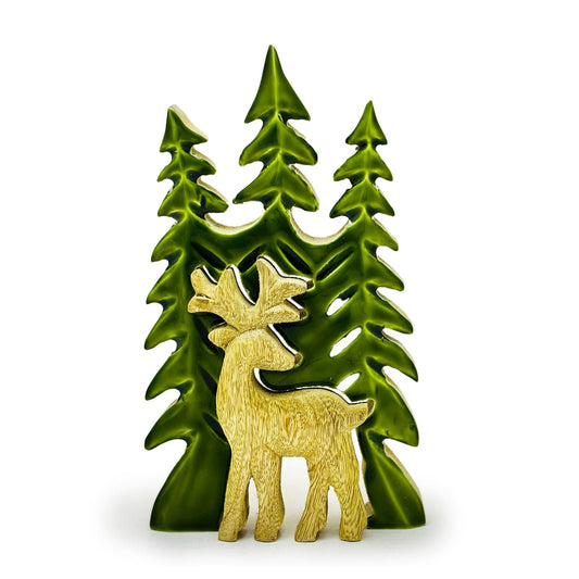 Perdu dans les bois - Cerf dans la forêt Décoration en bois 3D - 25x15cm