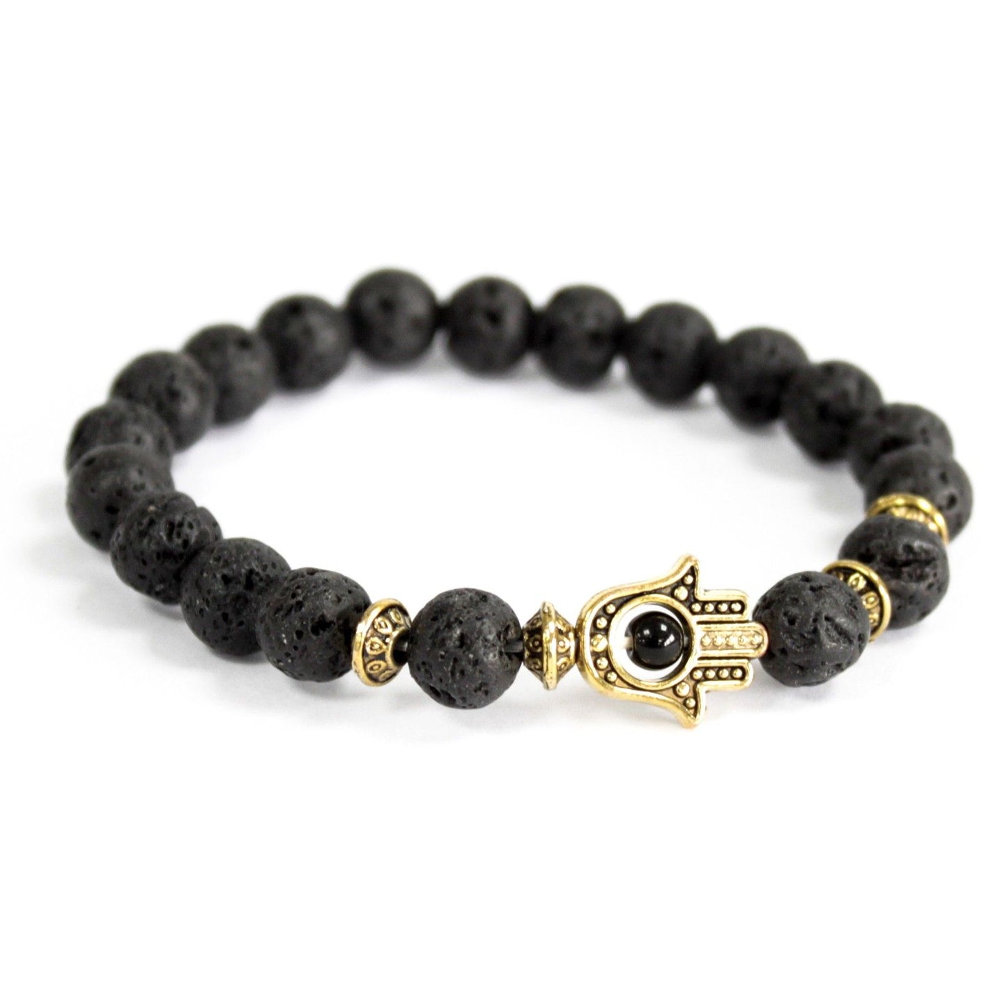 Pulsera Hamsa Oro Piedra Lava