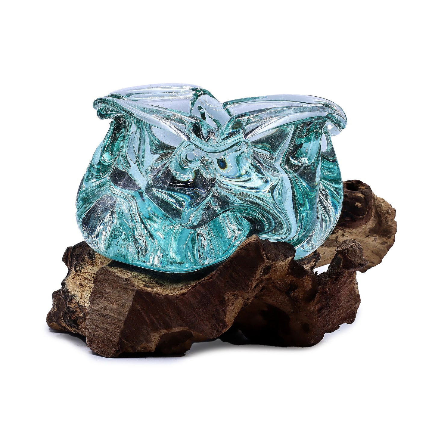 Cendrier en verre fusionné épais / Bougeoir en bois 23 cm