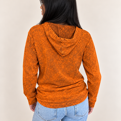 Camisa con capucha pequeña lavada a la piedra con bolsillo canguro - Naranja quemado