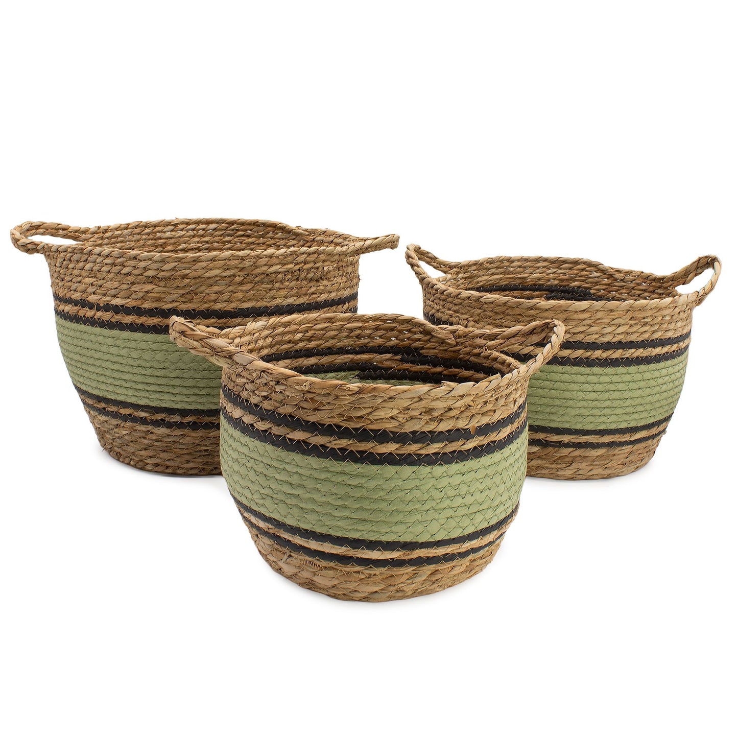 Große Baumwoll- und Seegraskörbe – Natur, Schwarz und Grün – 3er-Set